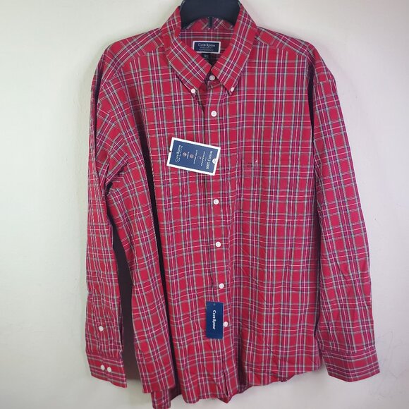 Club Room Mens Red Cotton Regular Fit Button Down Shirt L - Picture 1 of 10